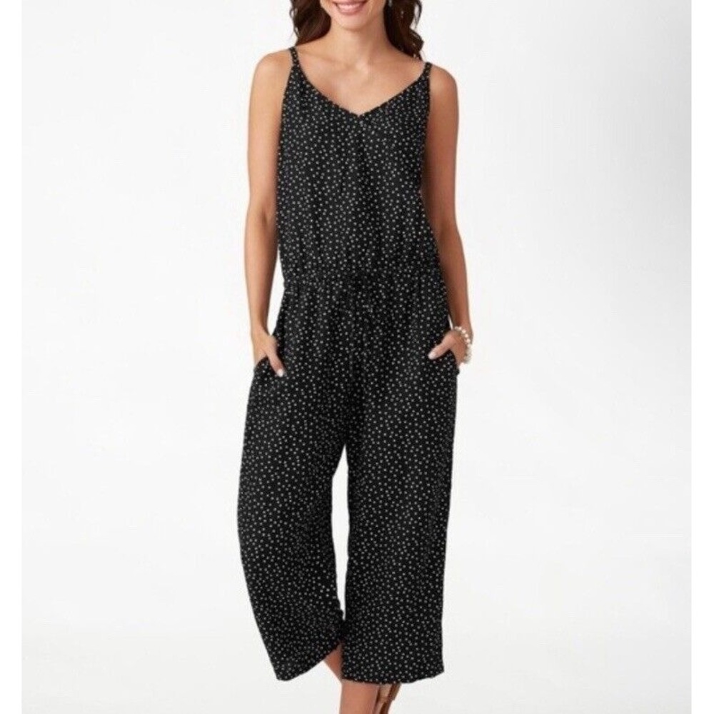 Tommy Bahama Sea Swell Linen Blend Jumpsuit Polka Dot XS Cropped Black
